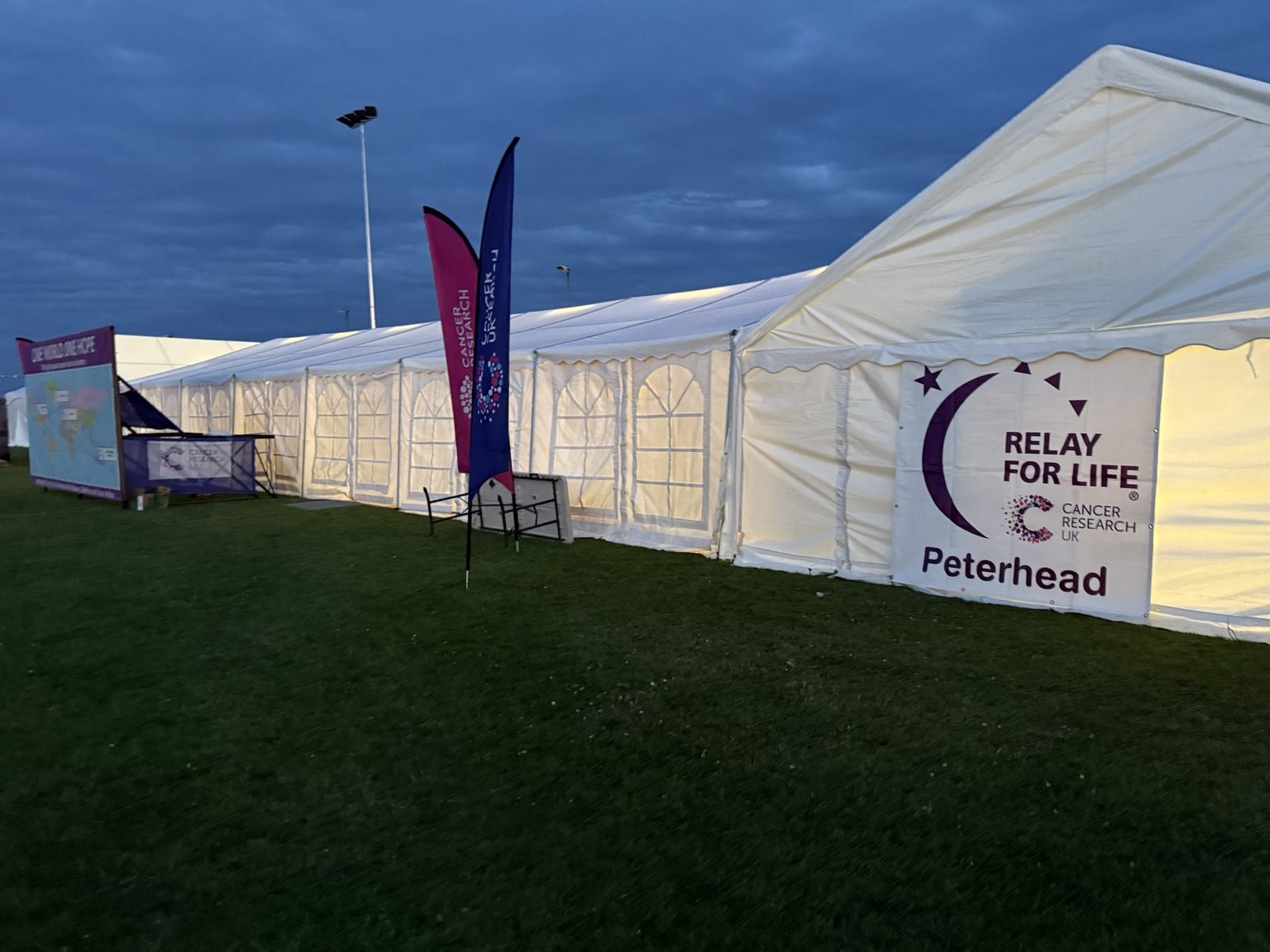 Large marquee setup at Relay for Life Peterhead