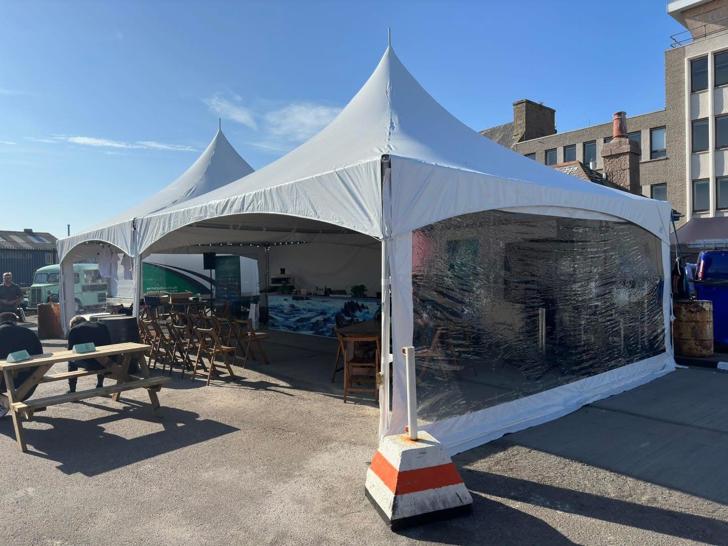 Pagoda marquees with clear window walls